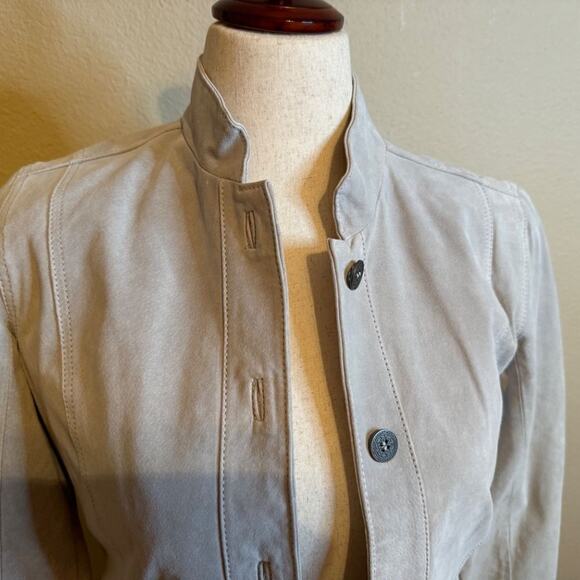 Chico's jacket cream suede leather lined with brass buttons & pockets Sz 0 US S - Picture 3 of 11